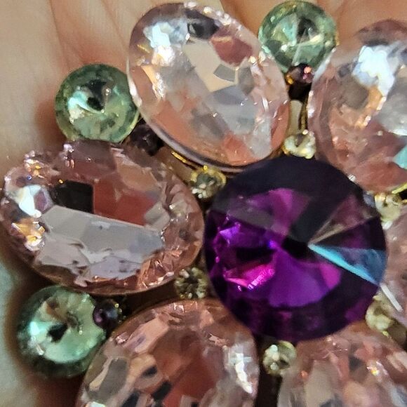 #Vintage Statement 2" Round #Brooch Deep Fuchsia Pink Lime Green Open Bck Flower - Picture 3 of 6